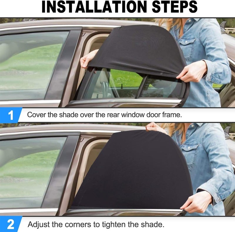 PEMOTech Car Window Shades(2 Pack)-Certified Car Side Window Sun Shades, UV Protection Breathable Spandex Baby Window Covers, Universal Fit Most (99%) of Cars, Protect Privacy for Family (27.2"x39.8") - Image 4